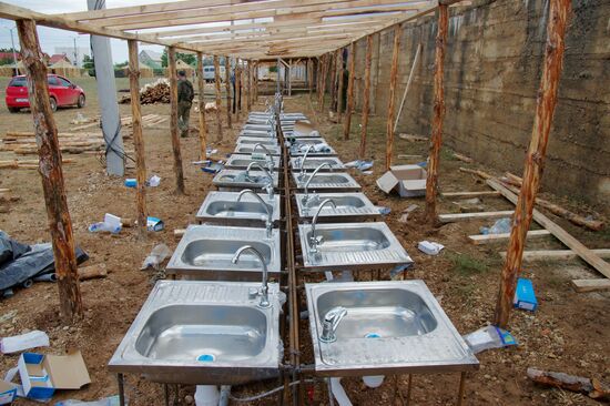 Camp for refugees from conflict in southeastern Ukraine in Sevastopol