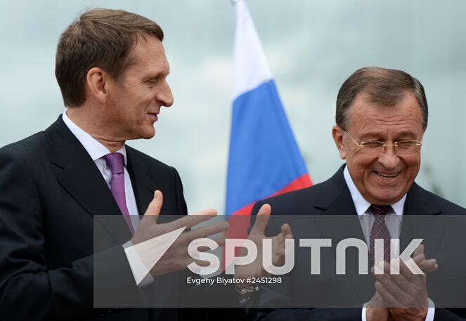 From left: Speaker of the State Duma Sergei Naryshkin and Chairperson of the Brest Regional Executive Council Konstantin Sumar at the opening of the Russian Science and Culture Center in Brest. Location: Belarus, Brest. Author: Evgeny Biyatov/Sputnik. Sergei Naryshkin makes a working visit to Belarus