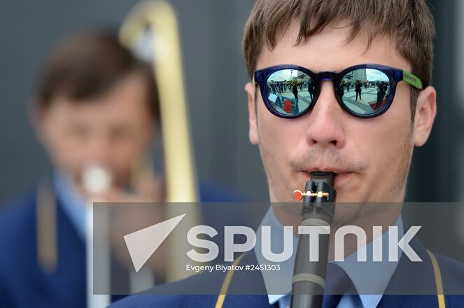 Brest brass band perform at the opening of the Russian Science and Culture Center in Brest. Location: Belarus, Brest. Author: Evgeny Biyatov/Sputnik. Sergei Naryshkin makes a working visit to Belarus