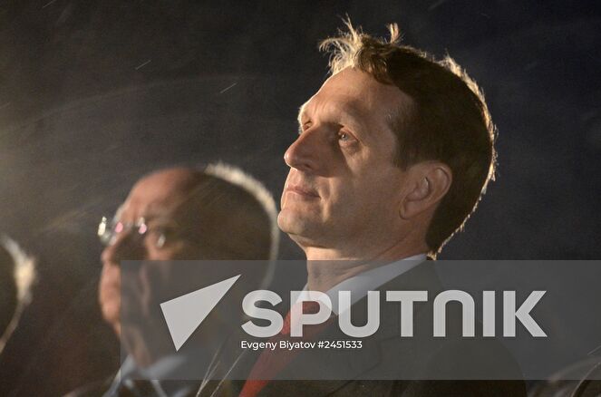 Russian State Duma Speaker Sergei Naryshkin during the official flower laying ceremony at the Brest Fortress Memorial Complex. Location: Belarus, Brest. Author: Evgeny Biyatov/Sputnik. Sergei Naryshkin visits Belarus