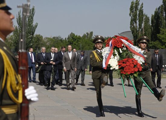 Russia's Foreign Minister Sergei Lavrov lays wreath at monument to victims of Armenian genocide