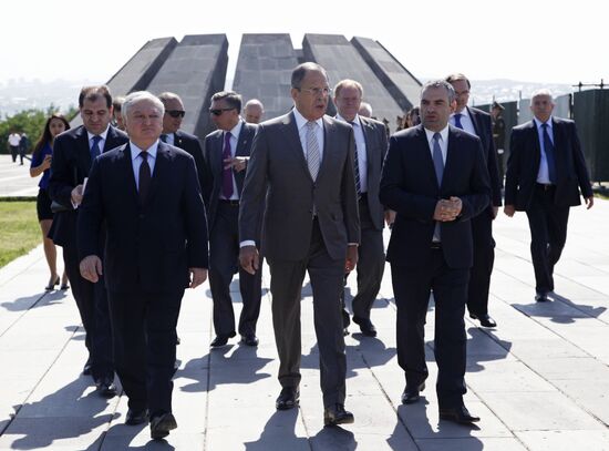 Russia's Foreign Minister Sergei Lavrov lays wreath at monument to victims of Armenian genocide