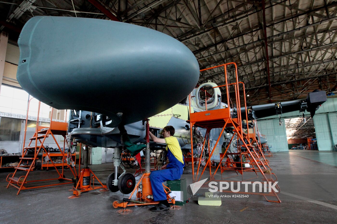 Russia's Deputy Defense Minister Yury Borisov visits Progress Aviation Plant in Arsenyev, the Primorye Territory