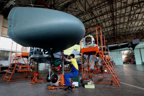 Russia's Deputy Defense Minister Yury Borisov visits Progress Aviation Plant in Arsenyev, the Primorye Territory