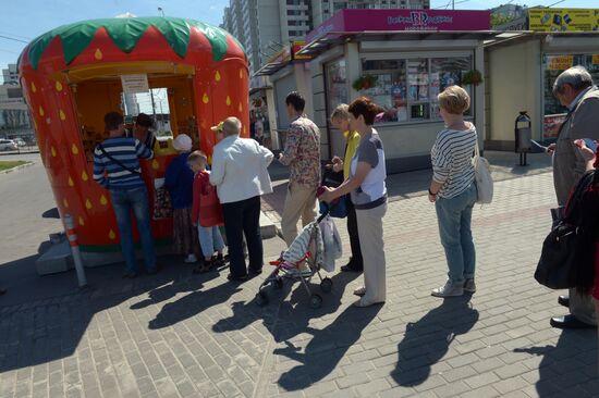 Strawberry sold near Chertanovskaya metro station in Moscow