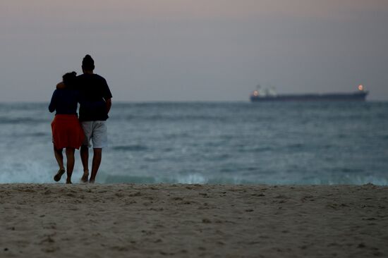 Broadcast of match for 3rd place in World Cup 2014 on Copacabana Beach in Rio de Janeiro