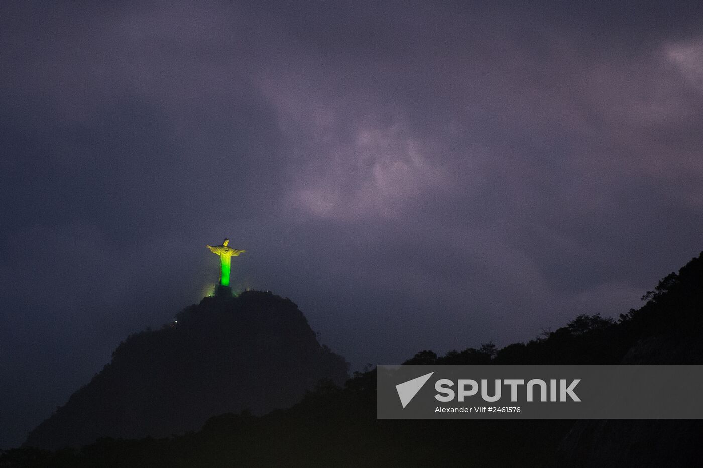 Broadcast of match for 3rd place in World Cup 2014 on Copacabana Beach in Rio de Janeiro