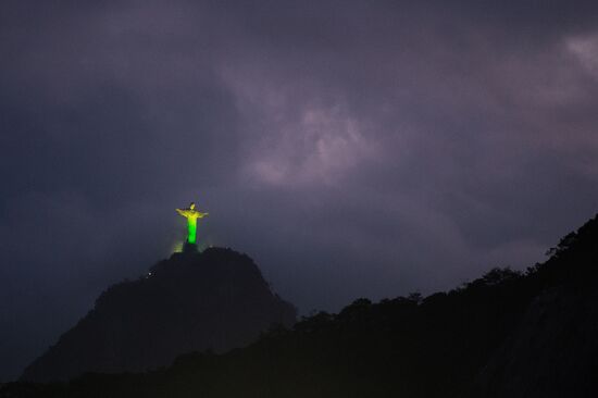 Broadcast of match for 3rd place in World Cup 2014 on Copacabana Beach in Rio de Janeiro
