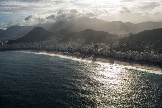 Broadcast of match for 3rd place in World Cup 2014 on Copacabana Beach in Rio de Janeiro