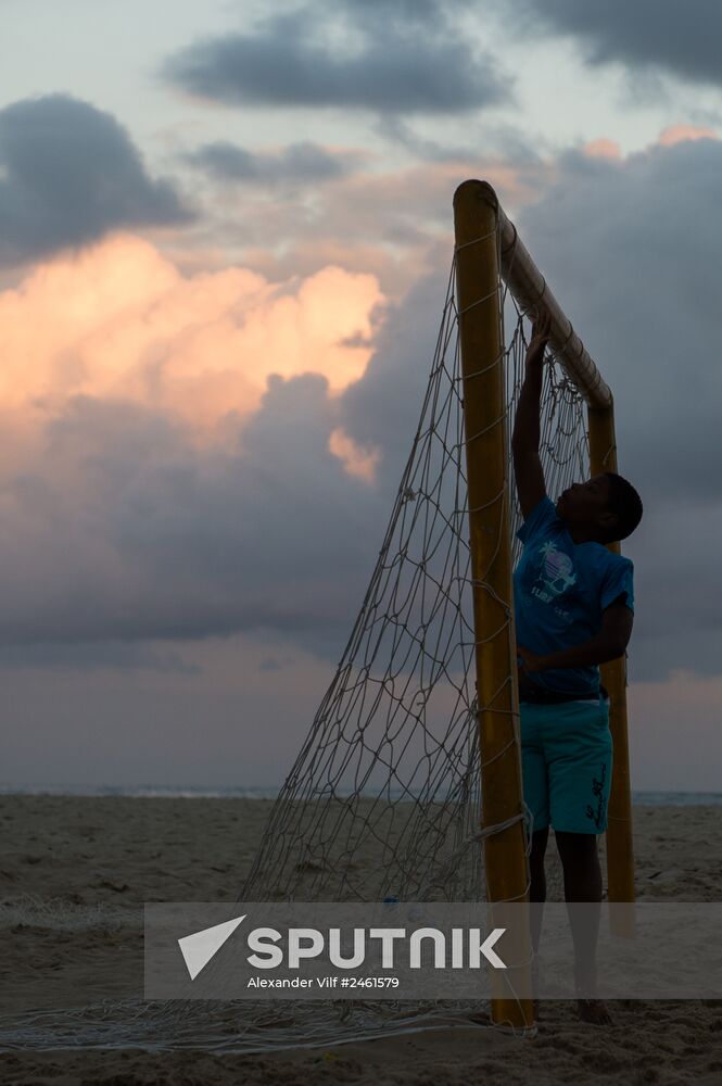 Broadcast of match for 3rd place in World Cup 2014 on Copacabana Beach in Rio de Janeiro