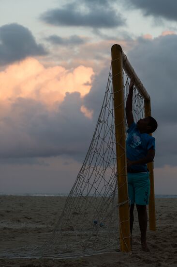 Broadcast of match for 3rd place in World Cup 2014 on Copacabana Beach in Rio de Janeiro