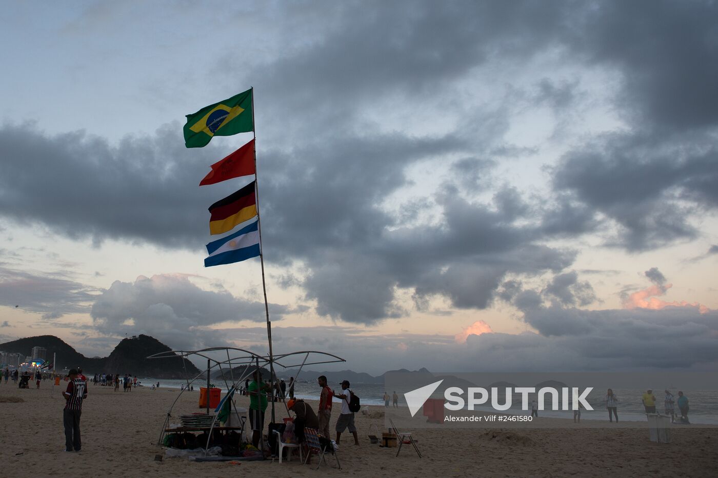 Broadcast of match for 3rd place in World Cup 2014 on Copacabana Beach in Rio de Janeiro