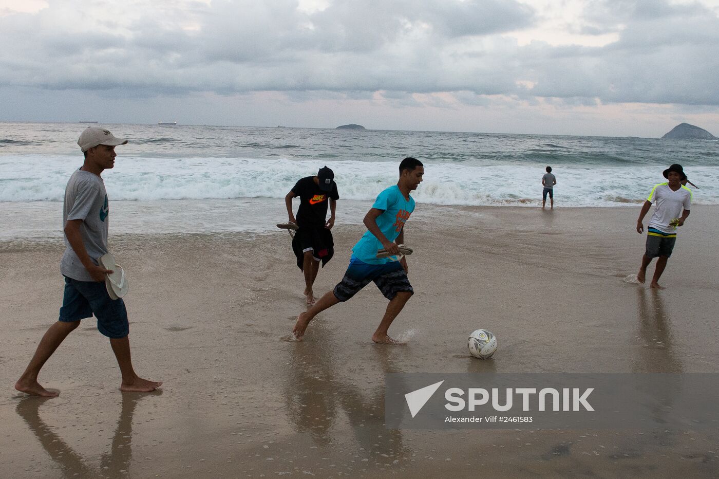 Broadcast of match for 3rd place in World Cup 2014 on Copacabana Beach in Rio de Janeiro