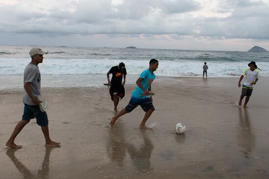 Broadcast of match for 3rd place in World Cup 2014 on Copacabana Beach in Rio de Janeiro