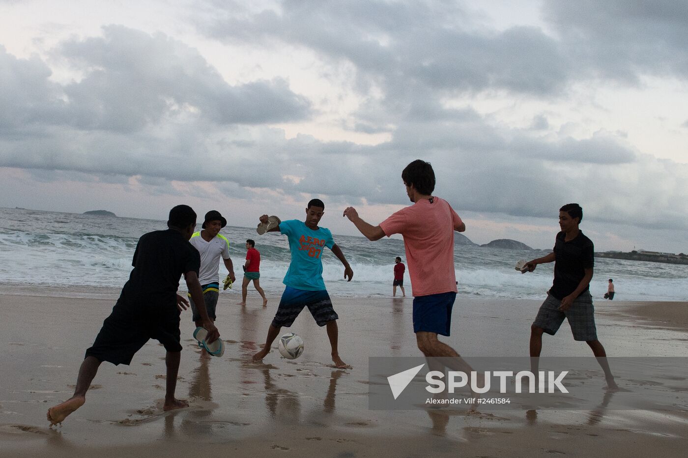 Broadcast of match for 3rd place in World Cup 2014 on Copacabana Beach in Rio de Janeiro