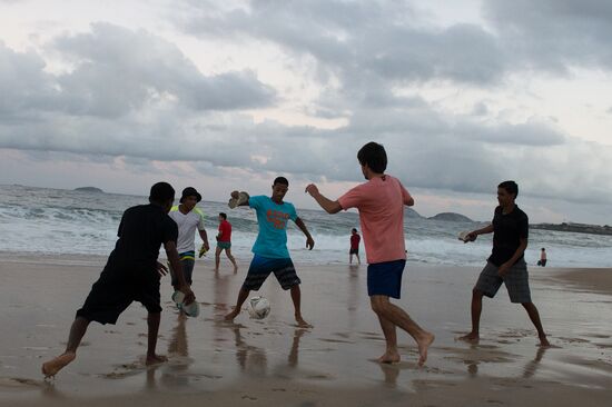 Broadcast of match for 3rd place in World Cup 2014 on Copacabana Beach in Rio de Janeiro