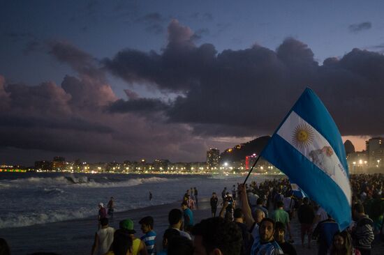 Broadcast of match for 3rd place in World Cup 2014 on Copacabana Beach in Rio de Janeiro