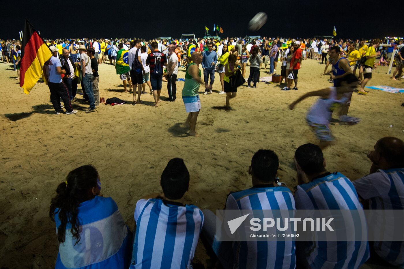 Broadcast of match for 3rd place in World Cup 2014 on Copacabana Beach in Rio de Janeiro