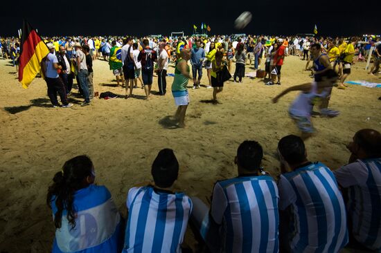 Broadcast of match for 3rd place in World Cup 2014 on Copacabana Beach in Rio de Janeiro