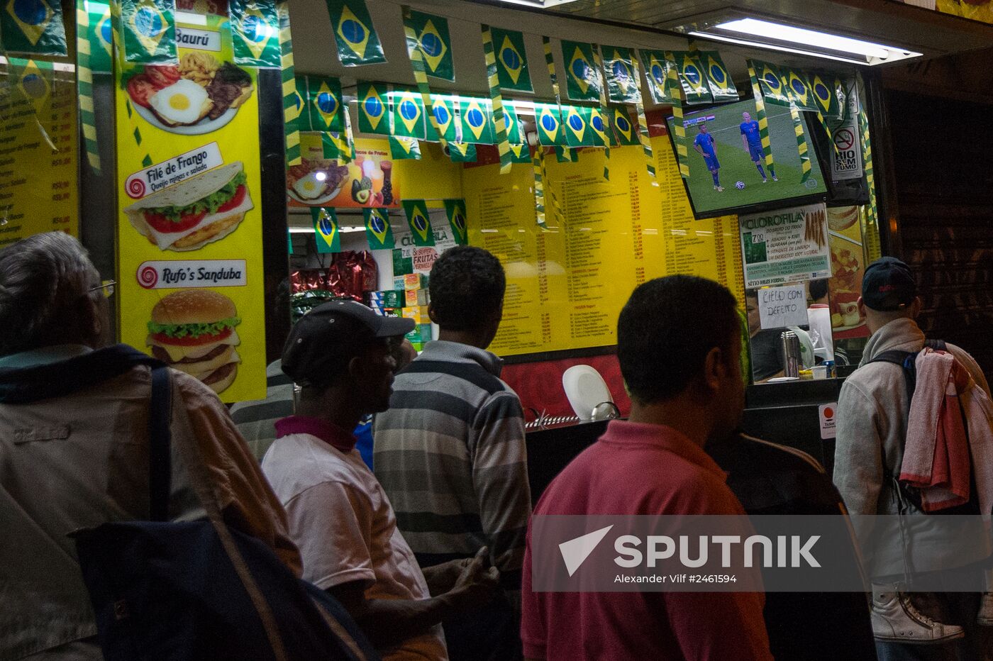 Broadcast of match for 3rd place in World Cup 2014 on Copacabana Beach in Rio de Janeiro