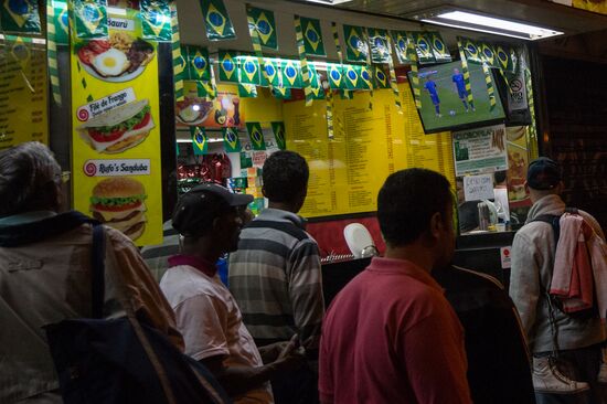 Broadcast of match for 3rd place in World Cup 2014 on Copacabana Beach in Rio de Janeiro