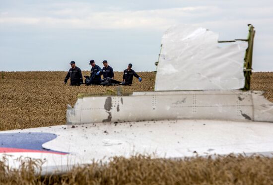 Collecting bodies on Malaysian Boeing 777 crash site near Shakhtyorsk
