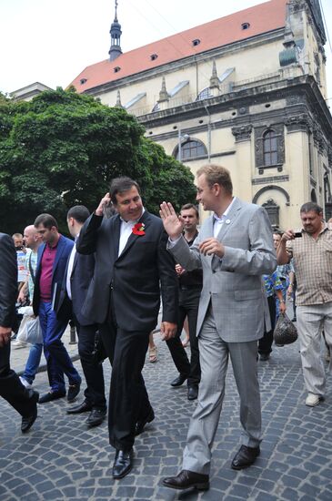 Former Georgian President Mikhail Saakashvili visits Lviv