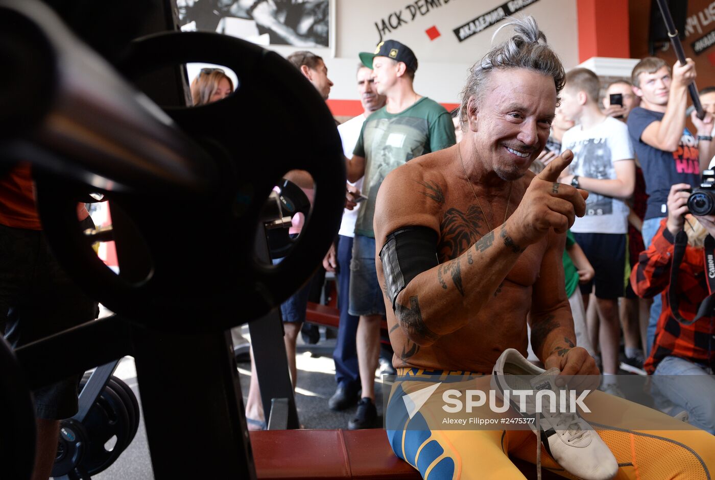 American actor Mickey Rourke holds open boxing workout in Moscow