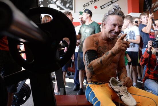 American actor Mickey Rourke holds open boxing workout in Moscow