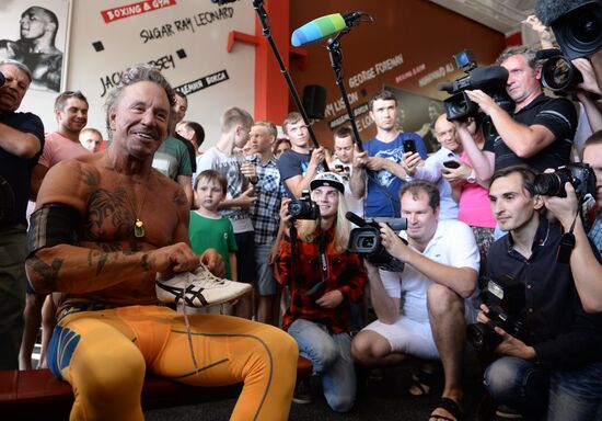 American actor Mickey Rourke holds open boxing workout in Moscow