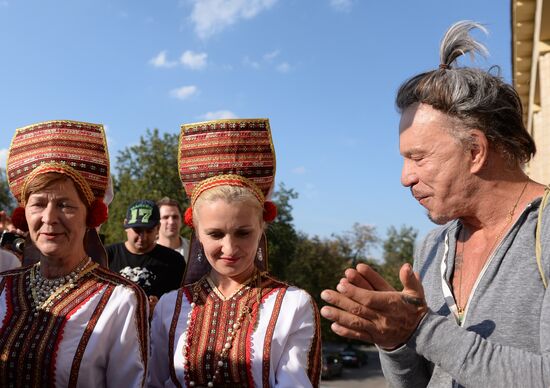 American actor Mickey Rourke holds open boxing workout in Moscow