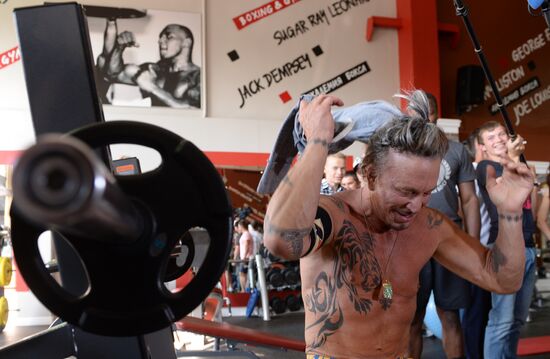 American actor Mickey Rourke holds open boxing workout in Moscow