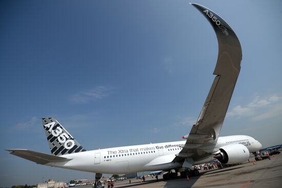 New passenger plane, Airbus A350 XWB, lands in Moscow's Sheremetyevo airport