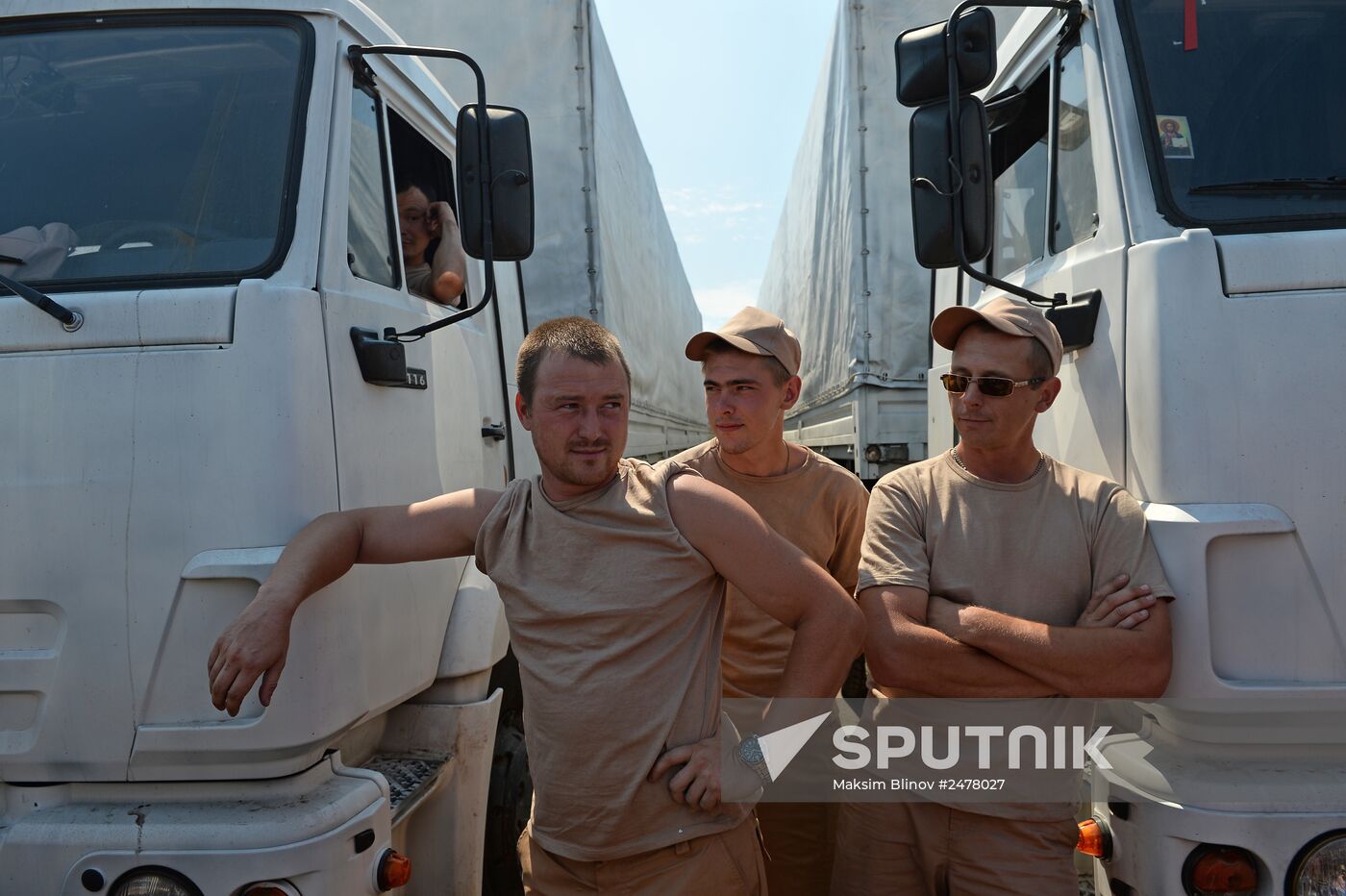 Russian humanitarian convoy trucks arrive at checkpoint at Russian-Ukrainian border