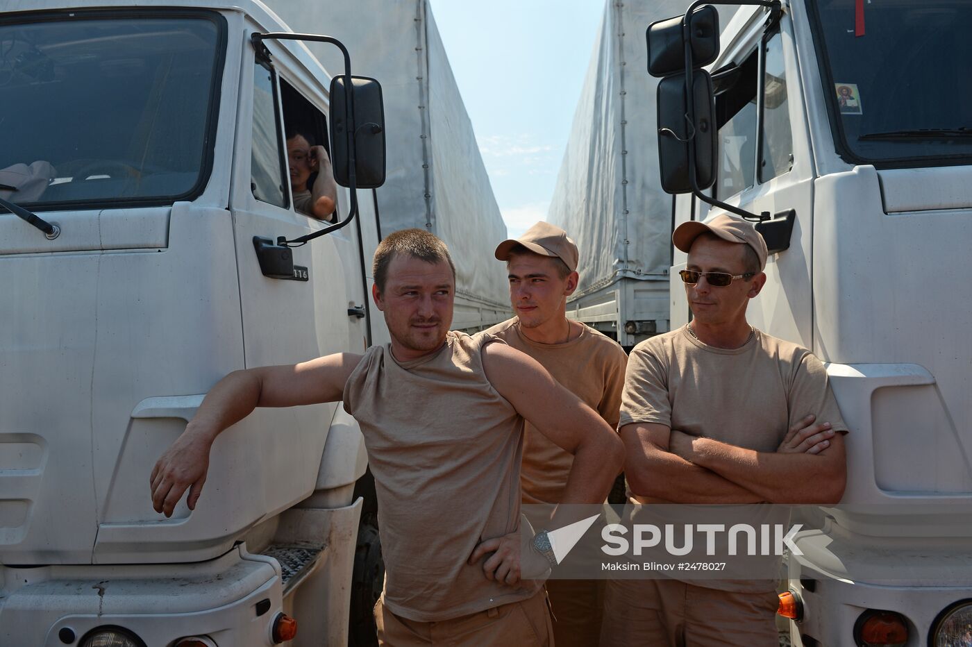 Russian humanitarian convoy trucks arrive at checkpoint at Russian-Ukrainian border