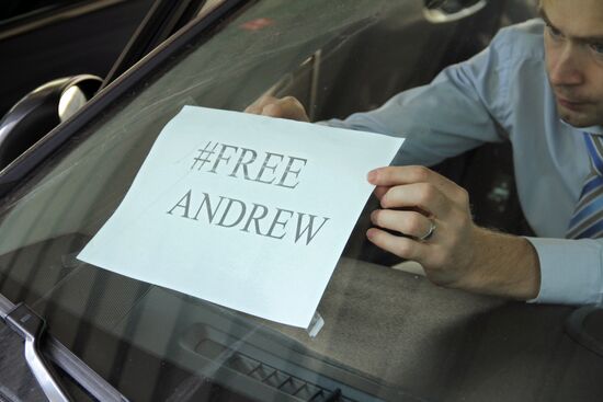 Flashmob in support of photo correspondent Andrei Stenin in Madrid