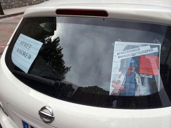 Flashmob in support of photo correspondent Andrei Stenin in Madrid