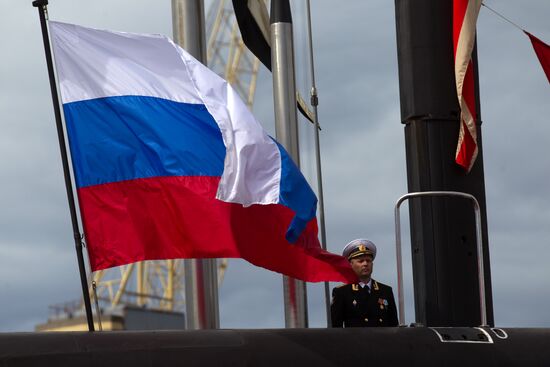 Official ceremony of raising Russian Navy colors on Novorossiysk diesel-electric submarine