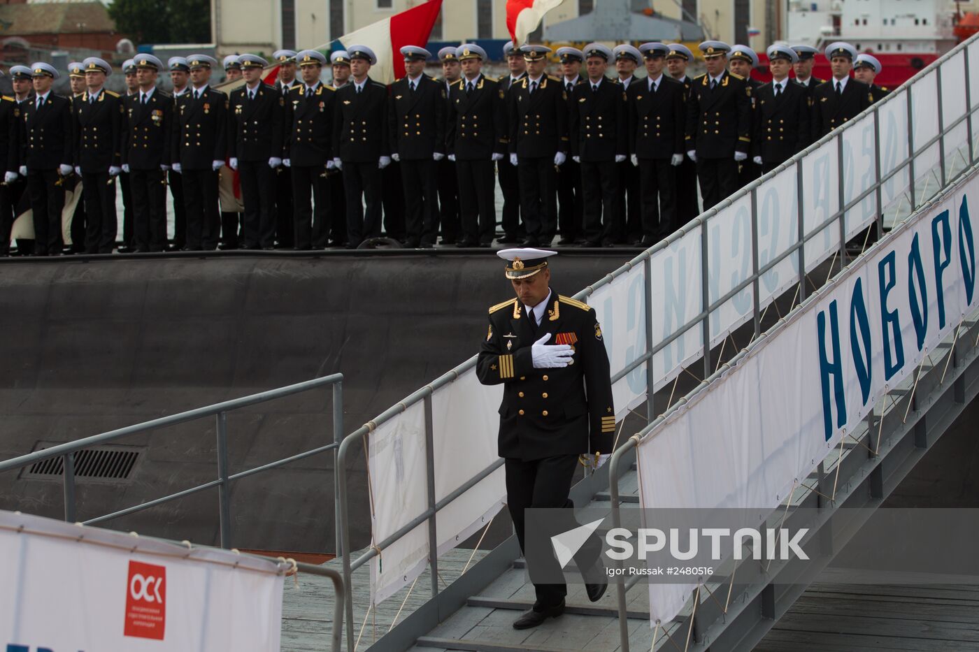 Official ceremony of raising Russian Navy colors on Novorossiysk diesel-electric submarine