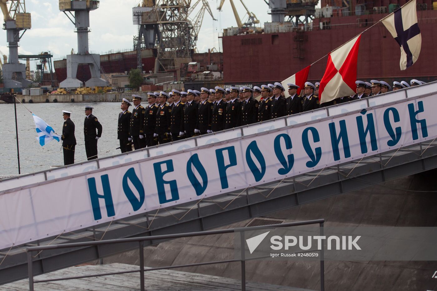 Official ceremony of raising Russian Navy colors on Novorossiysk diesel-electric submarine