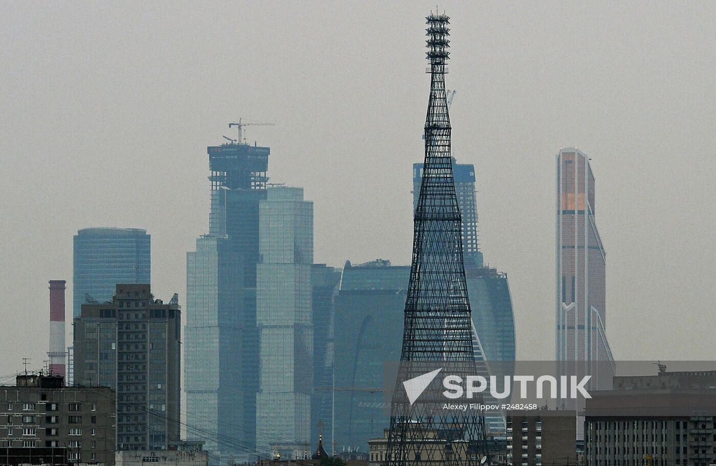 View of the Shukhov Tower and the Moscow International Business Center