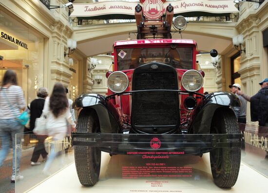 Exhibition of classic Soviet cars at GUM shopping mall
