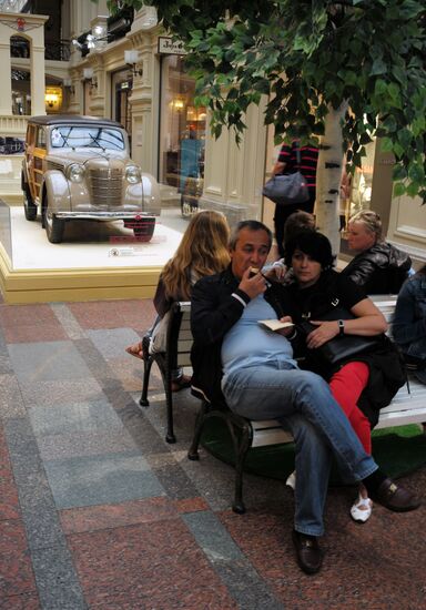Exhibition of classic Soviet cars at GUM shopping mall