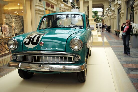 Exhibition of classic Soviet cars at GUM shopping mall