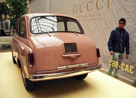 Exhibition of classic Soviet cars at GUM shopping mall