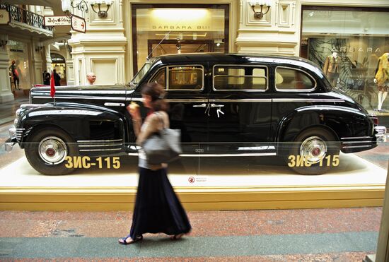 Exhibition of classic Soviet cars at GUM shopping mall
