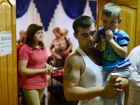Ukrainian refugees in center of temporary accommodation in Novosibirsk