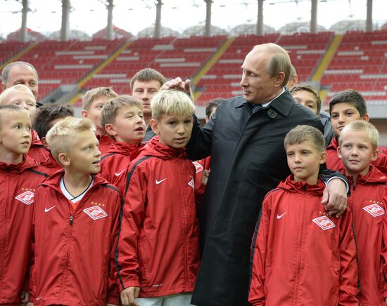 Vladimir Putin visits Otkritie Arena Stadium in Tushino