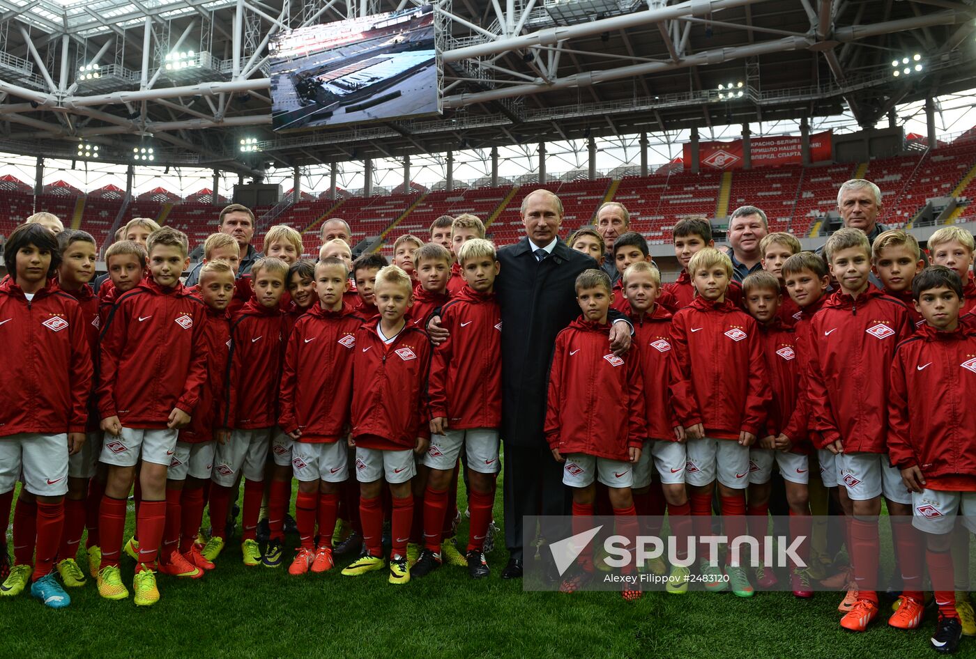 Vladimir Putin visits Otkritie Arena Stadium in Tushino