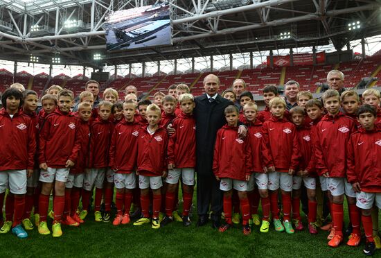 Vladimir Putin visits Otkritie Arena Stadium in Tushino